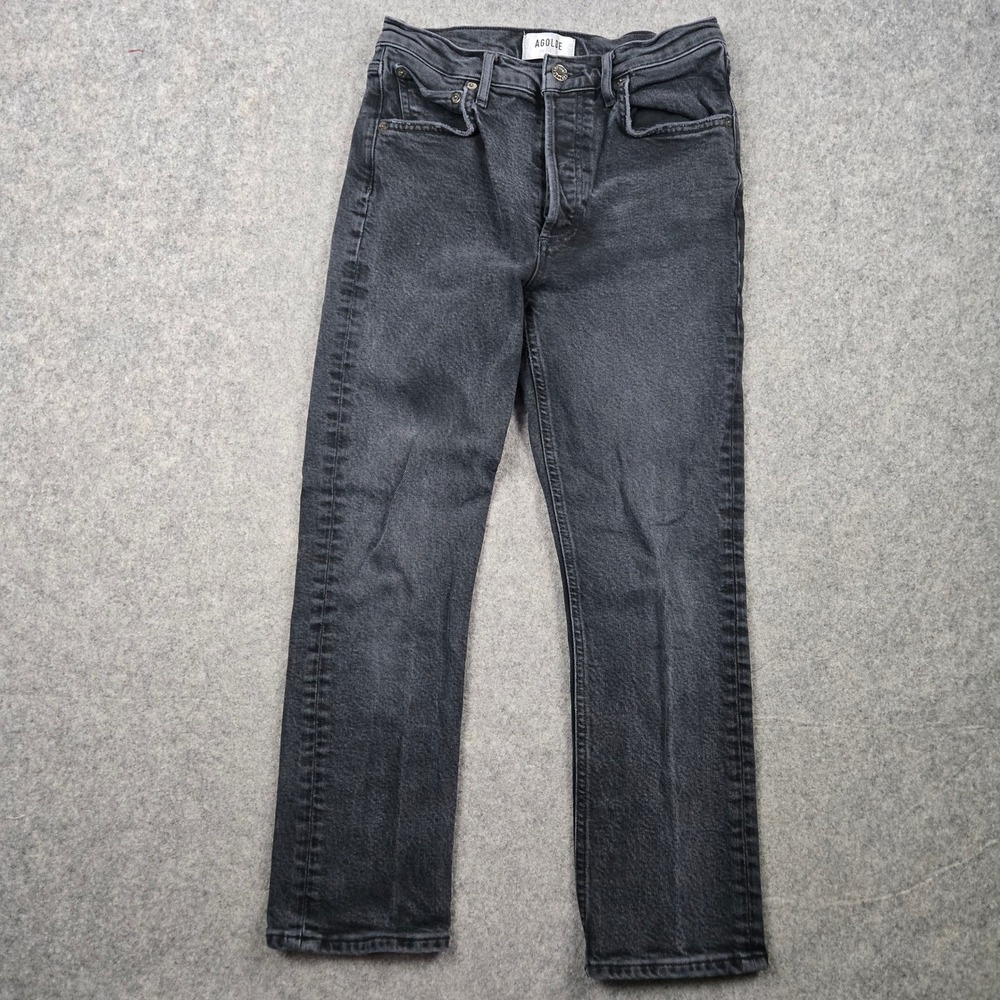 Agolde Jeans Womens 25 Black Riley Crop Straight Leg Button Fly Faded Denim